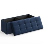 SONGMICS 43 Inches Folding Storage Ottoman Bench, Storage Chest, Foot Rest Stool, Navy Blue ULSF77IN