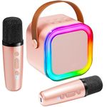 Mini Karaoke Machine for Kids, Karafun Premium with Thousands of Songs, Portable Bluetooth Speaker with 2 Wireless Microphones, Birthday Toy Gifts for Girls 4, 5, 6, 7, 8, 9, 10, 12 + (Rose Gold)