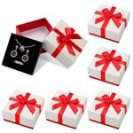 Heyu-Lotus 6 Pack Jewelry Gift Boxes, Small Gift Box, 7.5x7.5x3.5cm Gift Box with Lid, Kraft Paper Bow Jewelry Gift Box, Necklace Ring Bracelet Earrings Small Gift Box for Valentine's Day (Red)