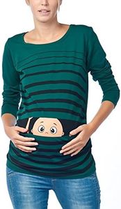 M.M.C. Funny Cute Maternity Fashion T-Shirt with Motif Pregnancy Gift - Long Sleeve, Dark Green, XL