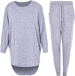 ZEE FASHION 2 Piece Track Suit Set High Low Top and Bottoms Casual Loungewear Sweatshirt Jog (Silver Grey High Low Top Bottom, XXL (UK-Size 20-22))