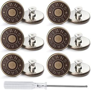 12 Sets Adjustable Buttons for Jeans, 20mm No Sew Instant Metal Buttons, Removable Jean Buttons Replacement Repair Kit with Threads Rivets and Screwdriver