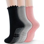 GRPSKCOS Yoga Non Slip Socks 3 Pairs Pilates Socks with Grip Women Grip Socks for Ballet Barre Home Workout Hospital(#1 Black+Grey+Pink, 3-9)