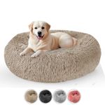 ELYF 80cm Beige Doughnut Dog Bed for Dog Beds Clearance, Fluffy Large Dog Bed with Anti-Slip Waterproof Bottom, Small Dog Beds Medium Washable Plush Dog Bed is Round Dog Bed, Puppy Bed, Cat Bed