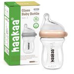 haakaa Gen.3 Natural Glass Baby Bottle -Wide Neck Anti-Colic Variable Flow Nipple - 6M+ Breastfed Babies Newborn Registry Essentials,BPA-Free, 6 oz/180 ml, Peach