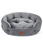 Bedsure Small Dog Bed Washable - Large Cat Beds for Indoor Cats and Puppy, Grey Dog Bed Sofa for Medium Dogs with Slip-Resistant Bottom, Gift For Small Dogs and Cats, Round, 63x53x20cm