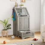 Garvee Dog Feeding Station with 2 Elevated Bowls, Dog Food Storage Cabinet, Flip Top Pet Feeding Station, Food Storage Container, Pet Toy Organizer, Grey