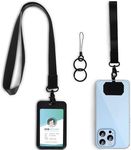 Syyflibb ID Badge Holder & Phone Lanyard - Multi-Use Wristlet Keychain & Neck Lanyard with Hard Plastic Sleeve for Work Badges and Phones (Black)