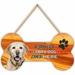 KREEPO Laser Cut MDF Wooden Dog Plaque Bone Design A Spoiled LABRA DAG Lives Here Animal Love Sign Board, Name Plate For Dog House Golden, Size(10x5) inch