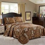 WPM 4 Piece Animal Print Sheet Set, Chocolate Brown Leopard Zebra Giraffe Jungle Forest Theme Flat Fitted Sheets with Pillow Sham King Size Bedding- Safari Design (Brown, King)