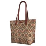 Aquatan Spacious Dark Red Floral Canvas Block Tote Bag for Women with 2 Pockets Ideal Large Shoulder Tote Bag and Handbag for Work, College, and Office Use