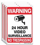 Video Surveillance Sign, No Trespassing Sign, Metal Reflective Warning Sign, 4 Pack, 14x10 Inches .040 Aluminum, Indoor or Outdoor Use for Home Business CCTV Security Camera,UV Protected & Waterproof
