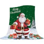 Neatee Living Christmas Throw Blanket King Size Green Santa Claus Blanket Xmas Holiday Blanket for Bed Couch Large Oversized Soft Lightweight Fuzzy Plush Fleece Blankets and Throws 90x108