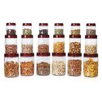 Milton Hexa Airtight Containers for Kitchen Storage Food Grade Plastic, Stackable & Transparent Organizer Jars, Masala Dabba, Set Of 18 (6 x 270ml, 6 x 665ml, 6 x 1.24L) Tea, Coffee, Sugar, Dry Fruits