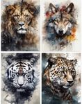 Bellatoi 4 Pcs Diamond Painting Animal Set, 5D Diamond Art Tiger & Lion, Diamond Art Kits Crystal Craft Kits for Adults Kids, Diamond Painting Kits for Bedroom Living Room Wall Decoration