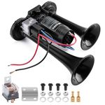 WADEO Car Air Horn 12V, [Loud Enough to Wake the Dead] Super Loud Double Tube Horn with Compressor for Car, Motorbike, Truck, Van, Boat, Train (Black)