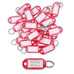 WINTEX Key Ring with Tags - 100 pcs - Heavy Duty Plastic Fobs with Labels - Coloured Key Chain Rings for Organising, Travelling, or Pets - Red