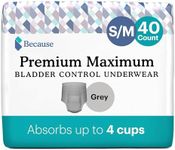 Because Premium Maximum Incontinence Underwear for Men - Heavy Bladder Leak Protection, Ideal for Overnight leakage, Sleek, Invisible Fit, Grey, Small/Medium -Absorbs 4 Cups - 40 Count (2 Packs of 20)