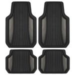 Motor Trend ChromeTech Car Floor Mats Full Set - Durable Rubber Floor Mats for Cars with Two Tone Accent, All Weather Interior Protection for Front and Rear with Non-Slip Backing, Gunmetal Chrome