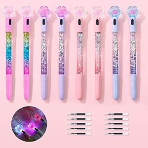 YRYUNRUI 8 Pcs Cute Pens Kawaii Pens Fun Pens, 0.5mm Cat Paw Shiny Luminous Ballpoint Pens, Korean Japanese Stationery School Supplies for Teen Girls Women, Black Writing Gel Pens