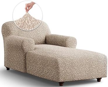 PAULATO BY GA.I.CO. Chaise Lounge Cover - Lounge Chair Sofa Slipcover- Soft Fabric Slipcovers - 1-Piece Form Fit Stretch Furniture Slipcover - Jacquard Collection - Beige Arabesco (Chaise Sofa)