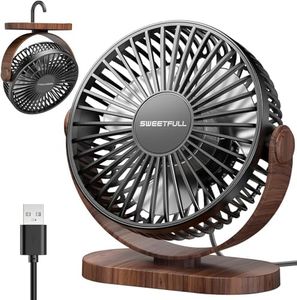 SWEETFULL Desk Fan, Small USB Fan Quiet, 3 Speed Portable Table Fan, 360° Adjustable Personal Desktop Fan with Wood-pattern for Bedroom Office, Summer Gifts for Friends and Family, Black