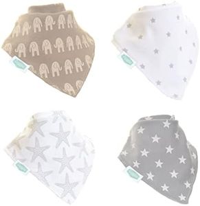 Fun Baby and Toddler Bandana Bib - Absorbent 100% Cotton Front Dribble Bibs with Adjustable Straps (4 Pack Gift Set) Unisex Grey and White