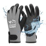 100% Waterproof Gloves for Men and Women, Winter Work Gloves for Cold Weather, Thermal Insulated Freezer Gloves, Touch Screen, with Grip, Grey, Small