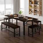 Feonase 5-Piece Dining Table Set for 4-8 People, 63" Extendable Kitchen Table Set with 2 Benches and 2 Square Stools, Dining Room Table with MDF Wood Board, Easy Clean, Espresso