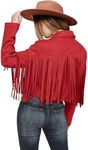 PRETTYGARDEN Womens Faux Suede Jackets 2024 Fall Fashion Open Front Fringe Short Coats Outwear (Red,Small)