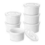 vancasso 8 oz Ramekins with Covers, Souffle Dishes Set of 6, White Porcelain Creme Brulee Ramekins, Baking Cups for Pudding, Fruits, Dips, Dishwasher and Oven Safe