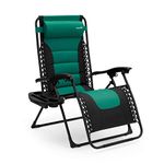 SereneLife Padded Zero Gravity Lounge Chair - Reclining Patio Chair- Outdoor Lounge Chair with Detachable Cup Holder Tray - Folding Recliner Chair with Removable Pillows -1, Green