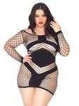 Leg Avenue Women's Plus Size Diamond Net Long Sleeved Mini Dress, Black, One Size