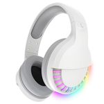 Wireless Bluetooth Headphone with Noise Cancellation HiFi Stereo Sound Mic Deep Bass Protein Earpad Rainbow RGB Backlight Rechageable Over Ear Headset for PC Mac Game Travel Class Home Office (White)