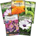 Sow Right Seeds - Annual Flower Seed Garden Collection for Planting - 5 Packets includes Marigold, Zinnia, China Aster, Cape Daisy, and Cosmos - Grow in Pots or Outside, Raised Beds - Variety Pack