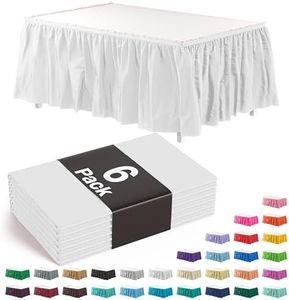 Exquisite White Table Skirt 6 Pack 29" X 14' Disposable Plastic Table Skirts for Rectangle Tables 6ft + or Round Tables - Ruffle Table Skirt with Adhesive Strip - Gender Reveal Decor & Party
