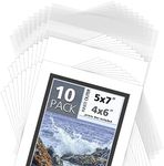 MBC Mat Board Center, Pack of 10, 5x7 for 4x6 White Over Black Double Mats - Acid Free, 8-ply Thickness, White Core, Includes Backing Boards and Clear Bags - for Pictures, Photos, Framing