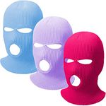 3 Pieces 3-Hole Knitted Full Face Cover Adult Balaclava Warm Knit Ski Face Cover Thermal Knitted Head Wrap for Men Women, Light Purple, Light Blue, Rose Red, 1