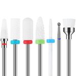 MAQUITA 7 Pieces Ceramic Nail Drill Bits Professional Remove Gel Acrylic Cuticle Diamond Tungsten Carbide Nail Drill Tools for Manicure Pedicure Home Use Great Gift (White)