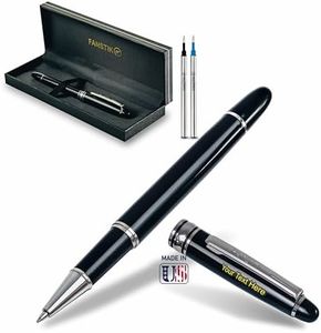 FANSTIK Customized RollerBall Pen with name (MADE IN USA), stainless steel, black and Silver, engraved pens personalized, luxury pens for men and for women (RollerBall Black-Silver)