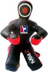 QMUK MATARTS MMA Grappling Brazilian Jiu Jitsu Wrestling Mixed Martial Arts Judo Training Kick Boxing Dummy (Leather - Black/Red, 59" - 5 feet)