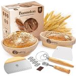 Banneton Bread Proofing Basket Set of 2 with Sourdough Baking Supplies - A Complete Bread Making Kit 22.9 cm and 25.4 cm Proving Baskets, Danish Whisk, Bowl Scraper, Dough Scraper & Bread Lame