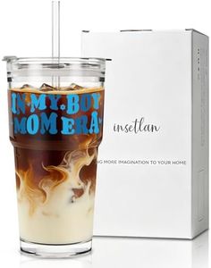 INSETLAN Boy Mom Gifts for Mother’s Day, 20oz Glass Cup with Lid and Straw, Thoughtful Gift for Mom, First Time Mom to Be, Birthday Gift for Boy Mama, Cute Coffee Glass for Latte, Tea, Juice (1 Pack)