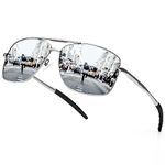 URUMQI Polarized Aviator Sunglasses for Men, Classic Square Metal Frame, Retro Pilot Sun Shades UV400 Protection For Driving Cycling - Silver Mirrored Lens