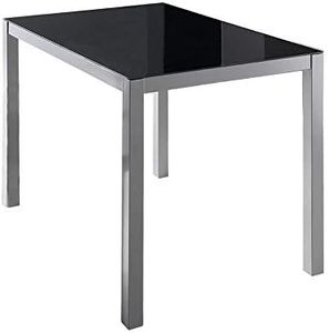 MOMMA HOME Mesa Comedor Cristal - Mesa Comedor Rectangular, Mesa Cristal, Mesa Comedor Negra, Muebles de Salon, Cristal Templado, Color Blanco/Plata, Modelo Melbourne, Medidas 110 x 75 x 75 cm