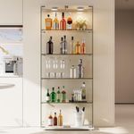 GarveeHome 5 Shelves Display Cabinet, Tempered Glass Curio Showcase with LED Light & Lock, Double Doors Storage Cabinet for Living Room Bedroom Office, White