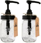 Jarmazing Products Mason Jar Syrup Dispenser - Set of 2 – 16 oz Ball Jars with Rust-Proof, Leak-Proof, Food Grade Pumps for Honey, Syrups, Condiments, Salad Dressings and More