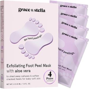 grace & stella Award-Winning Foot Peel Mask - Foot Peeling Mask with Aloe Vera - Moisturizing Foot Mask for Dry Cracked Feet - Foot Exfoliator for Baby Soft Feet (4 Pairs, Lavender)