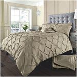 GC GAVENO CAVAILIA Pintuck Double Duvet Cover Set - Pinch Pleated Quilt Bedding Covers Set With Pillowcases - Polycotton Comforter Bed Cover - Latte