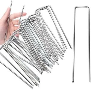 Landscape Staples U-Shaped Heavy Duty Securing Stakes Pins,TuoYi 30 Pcs Galvanized Gauge Garden Stakes for Anchoring Weed Barrier Fabric and Yard Stakes Netting Ground Mat,40mm Width 150mm Length